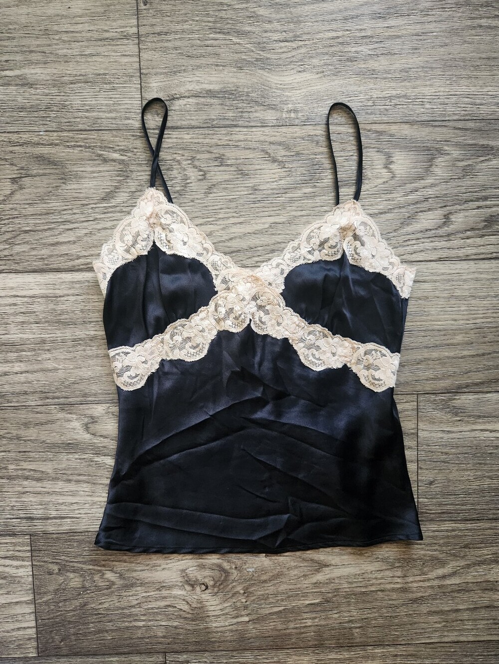 Y2K Linn Linh Black Lace Silk Cami Top Size Medium